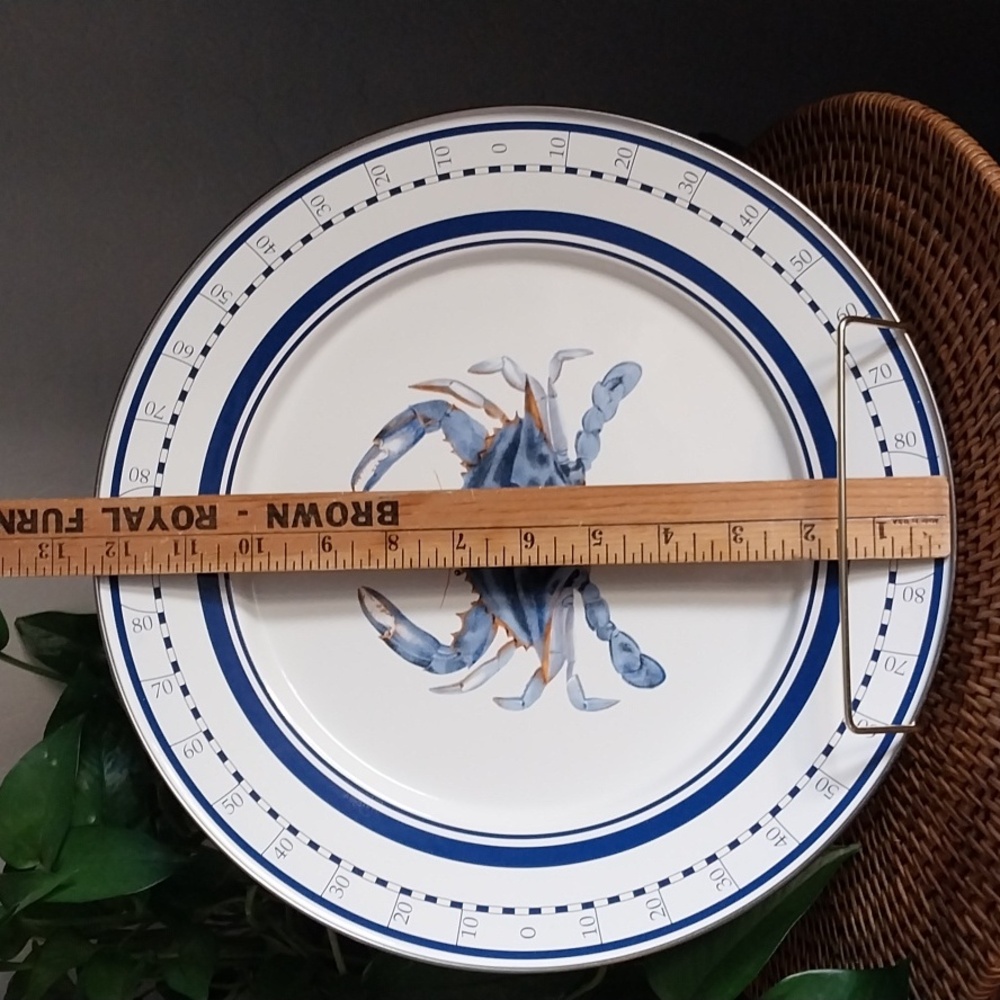 Coastal Blue Crab Charger Dinnerware Enamaled Metal Plate by Golden Rabbit - Picture 2 of 5